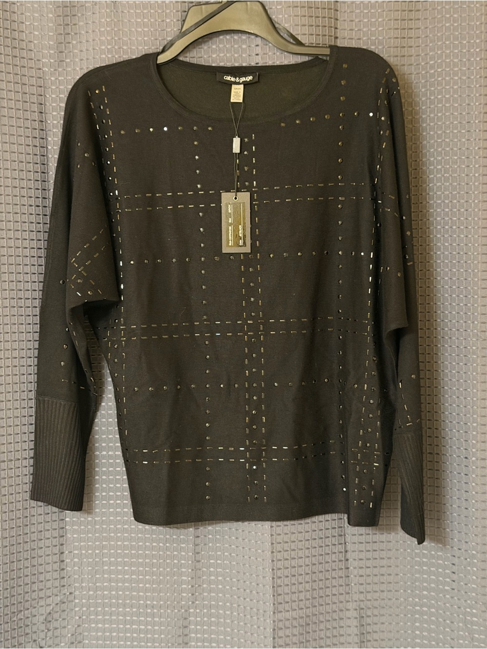 NWT Cable & Gauge Black Crewneck Sweater with Stud Detail